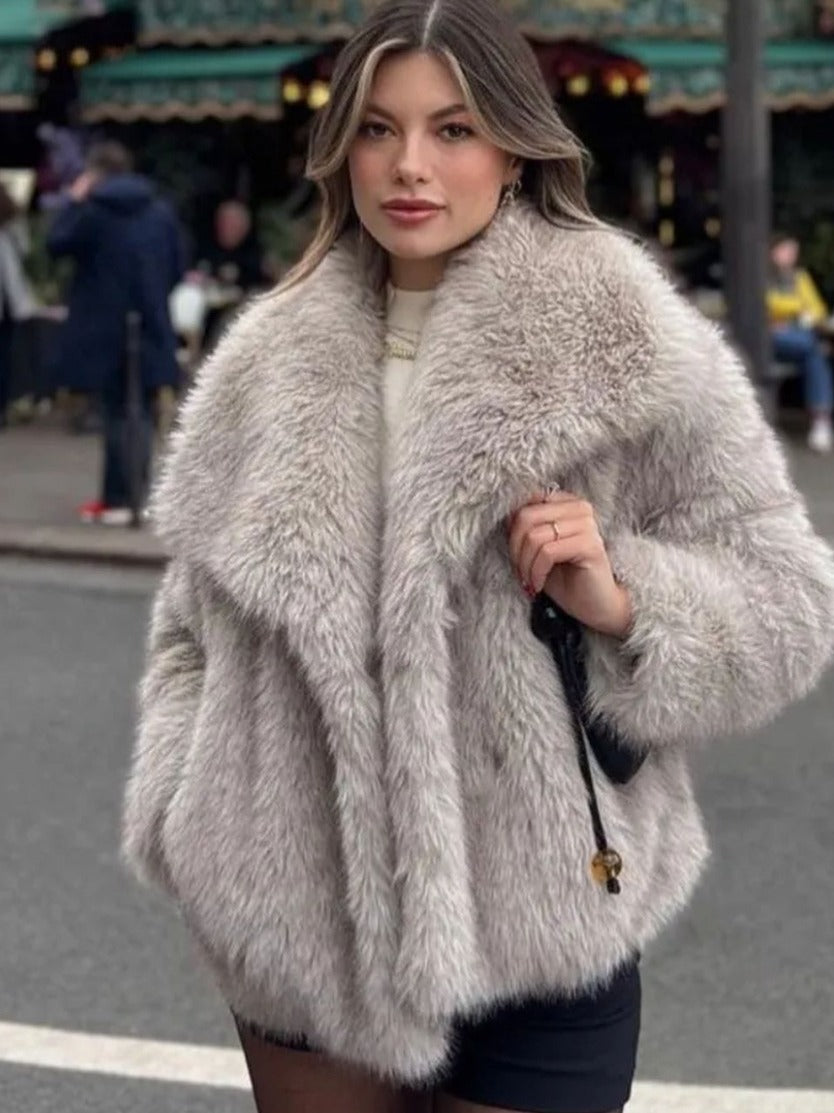 BRILUXE Faux Fur Collar Coat