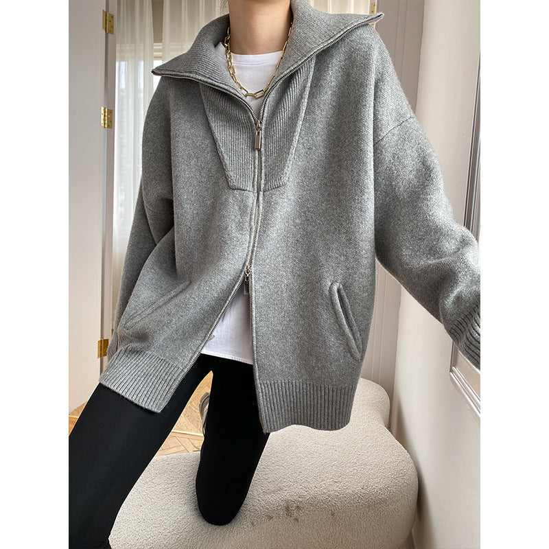 BRILUXE Double Zipper Oversized Knitted Cardigan Sweater