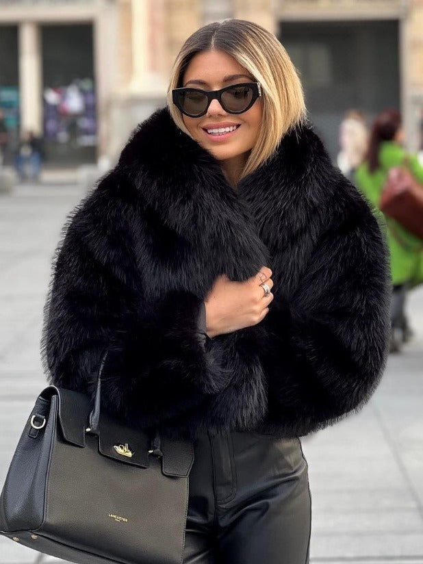 BRILUXE Faux Fur Collar Coat