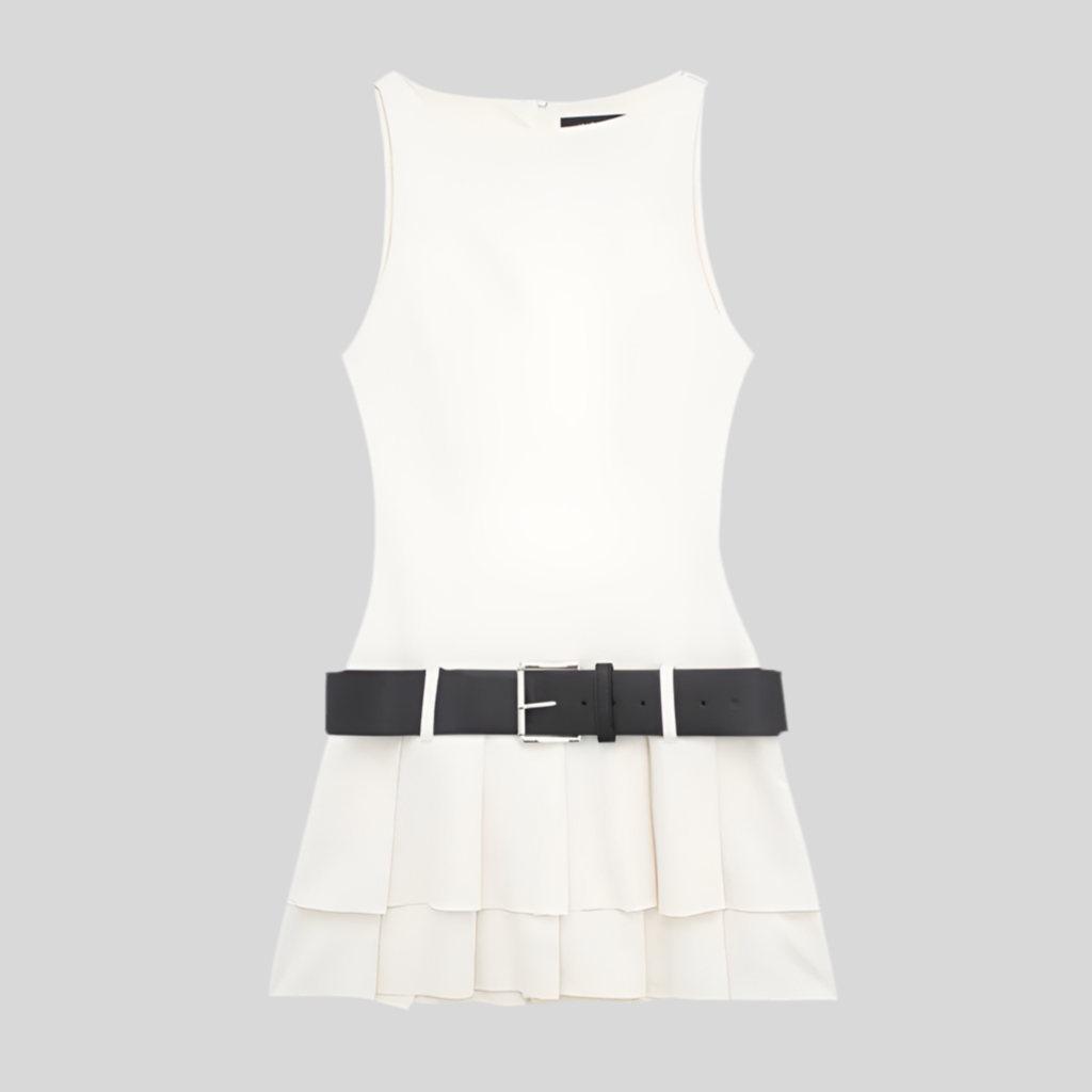 BRILUXE Racer Neck Belted Dress