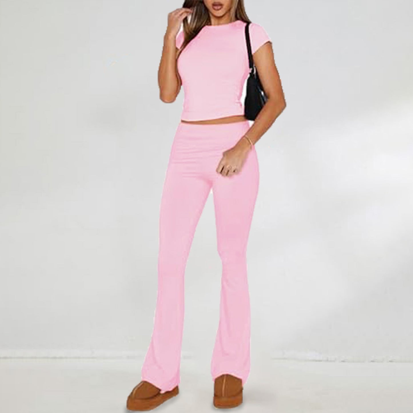 BRILUXE Two Piece Short Sleeve Flared Trouser Set