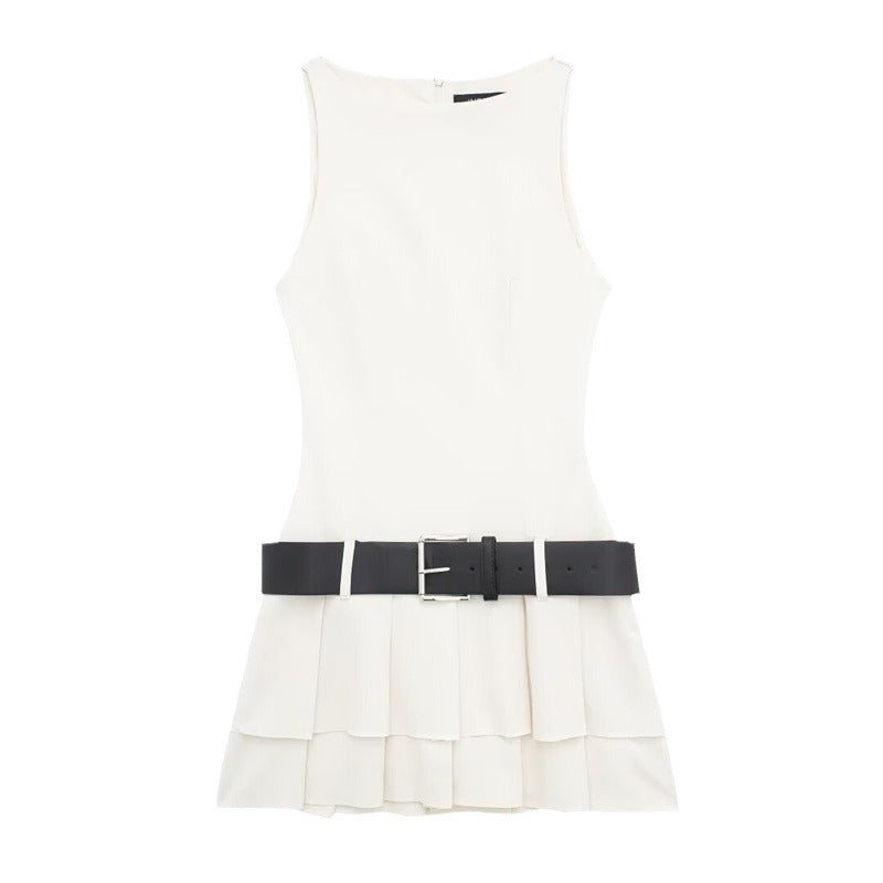 BRILUXE Racer Neck Belted Dress