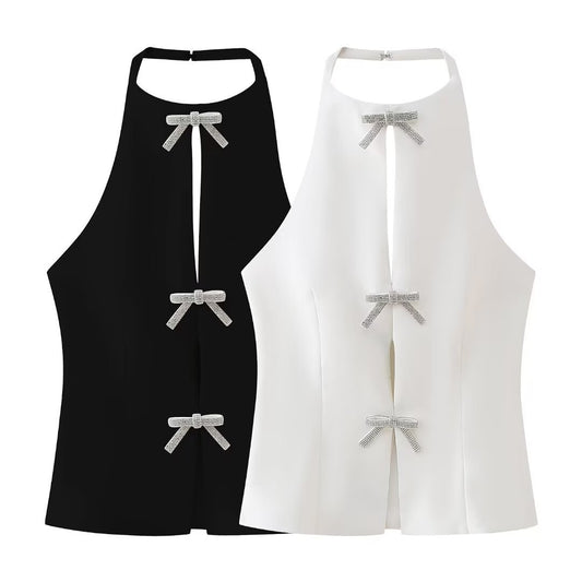 BRILUXE Bowknot Jewel Hanging Collar Top