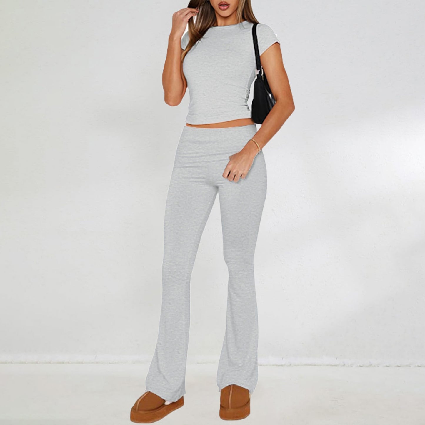 BRILUXE Two Piece Short Sleeve Flared Trouser Set