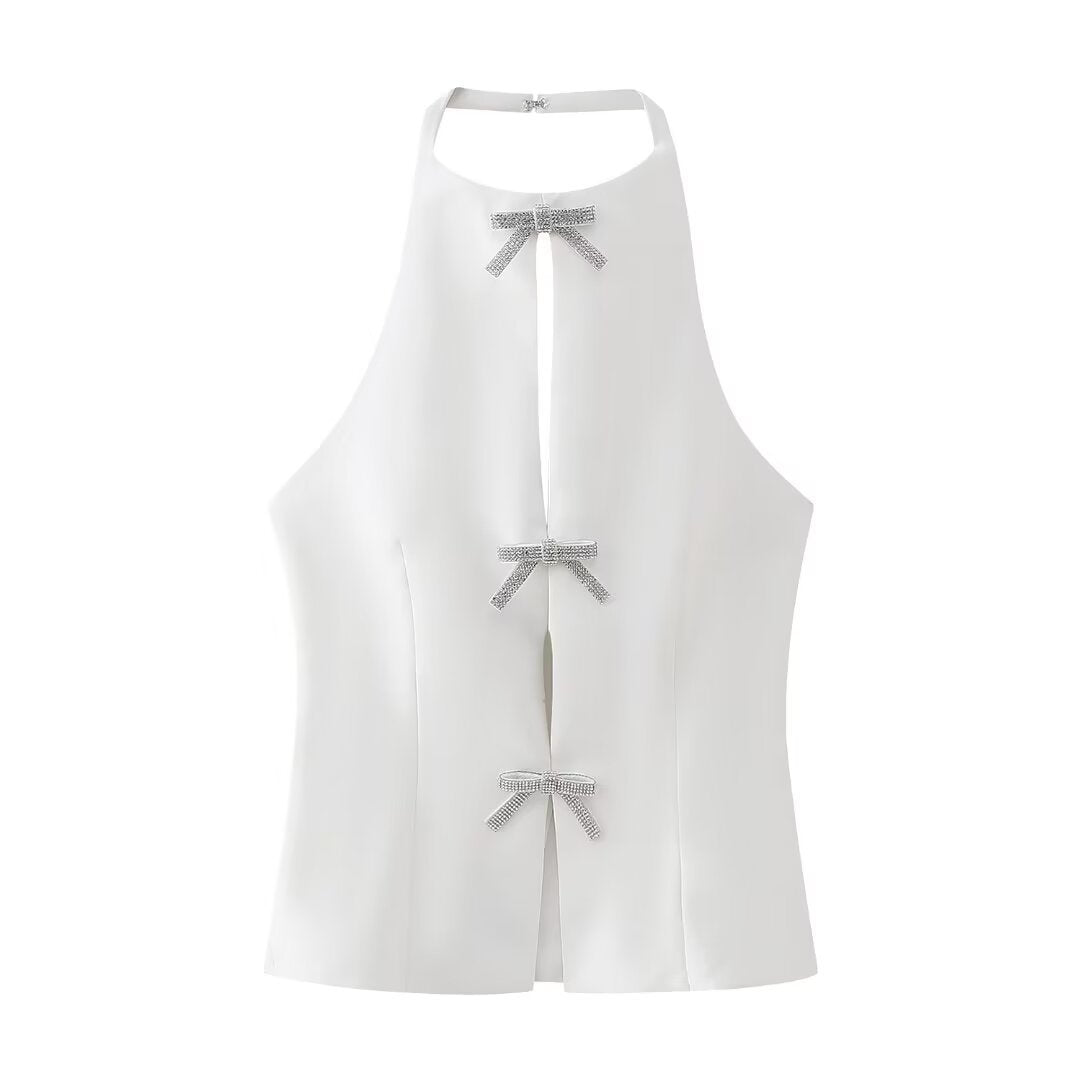 BRILUXE Bowknot Jewel Hanging Collar Top