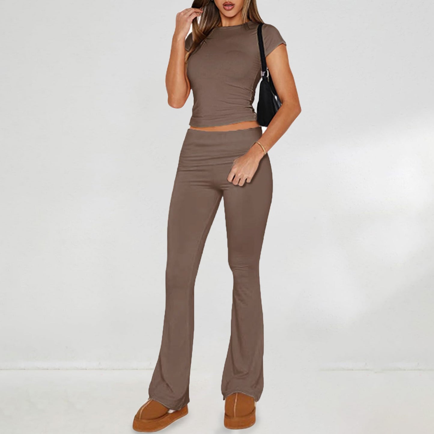 BRILUXE Two Piece Short Sleeve Flared Trouser Set