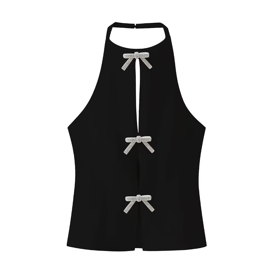 BRILUXE Bowknot Jewel Hanging Collar Top