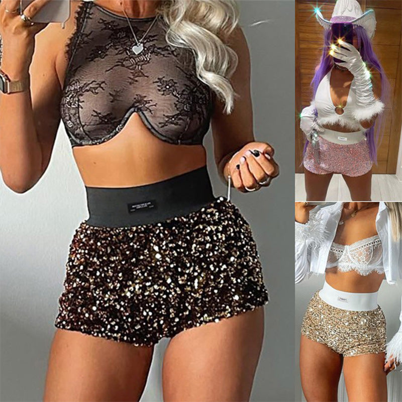 Party High-waisted Slim Fashion Sequin Short Shorts