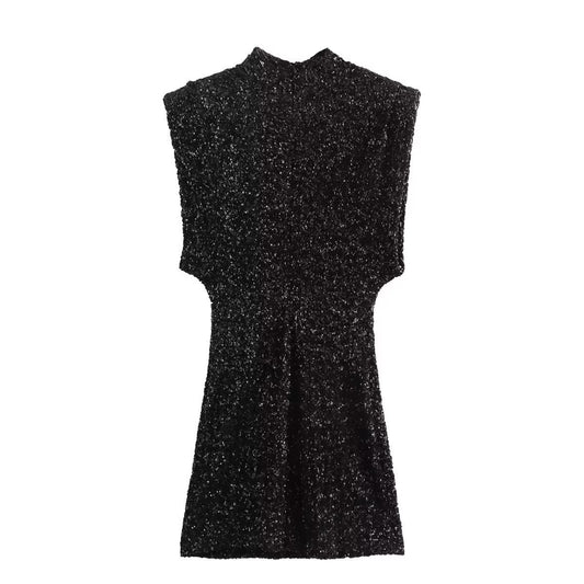 BRILUXE Shoulder Padded Mini Sequin Mini Dress